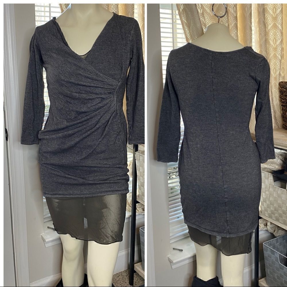MaxMara Women's Mesh Underneath Side Ruched Wrap V-Neck Mini Dress Size 42